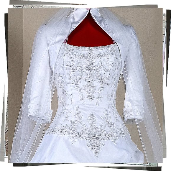 NWOT: Strapless White Satin Victorian Inspired Wedding Gown w/ Crystal & Beading - Picture 10 of 10